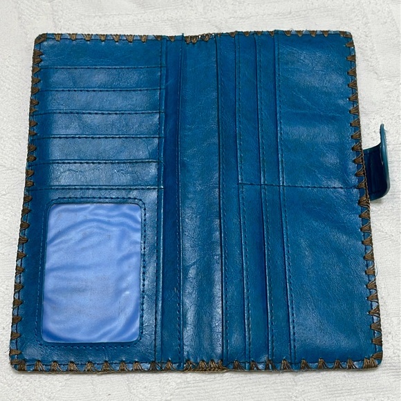 Faux Leather Embroidered Flowers Wallet Snap Closure Turquoise Blue Pink - Picture 6 of 12